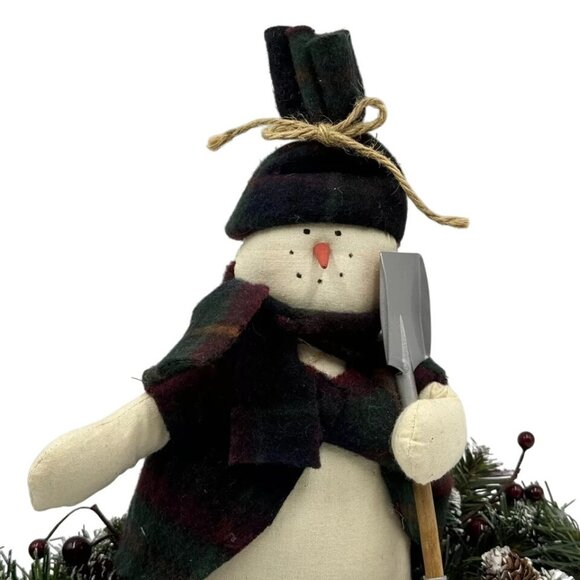 Christmas Snowman On Grass Sled Plush Doll With Shovel & Greenery Wreath Festive - Picture 5 of 7